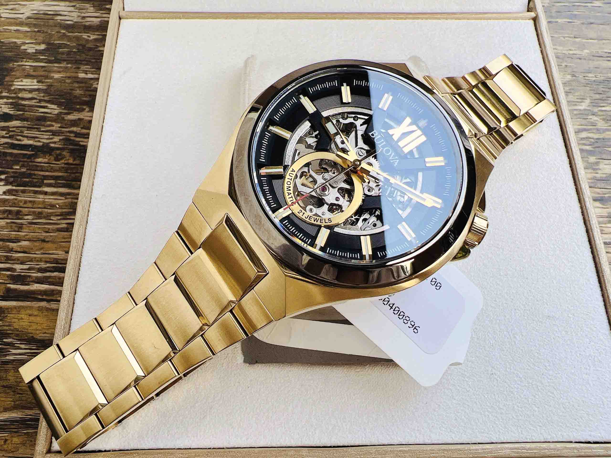 Bulova A Maquina Skeleton Automatic Full Gold Mm Smile Watch
